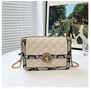 Snake Pattern Cross Body Bag Wooden Clip Vintage Shoulder Bag