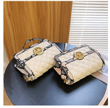 Snake Pattern Cross Body Bag Wooden Clip Vintage Shoulder Bag