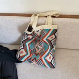 Boho Tote Bag Woolen Handbag Women Knitting Crochet Daily Shopper