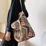 Boho Tote Bag Woolen Handbag Women Knitting Crochet Daily Shopper