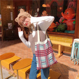 Women Knitting Rhombic Lattice Tote Bag Crochet Woolen Handbag