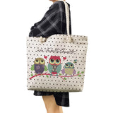 Owl Print Large Reusable Shopping Bags Thick Rope Linen Beach Handbags