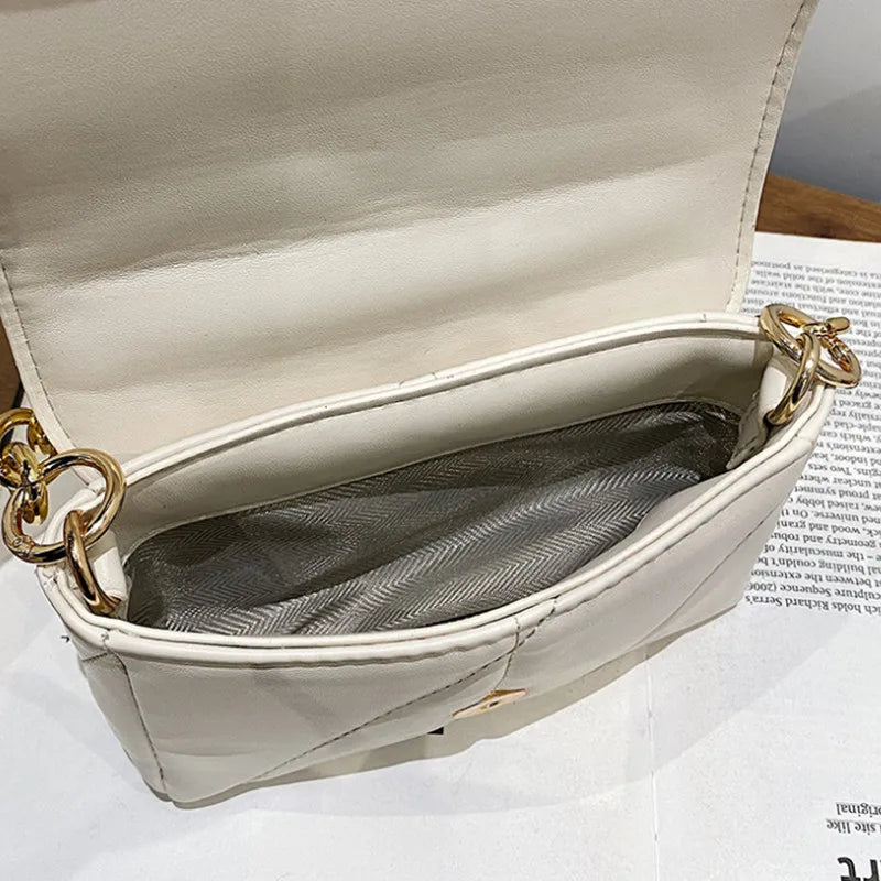 Lady Metal Chain Shoulder Bag Solid Women Handbag All Match Casual