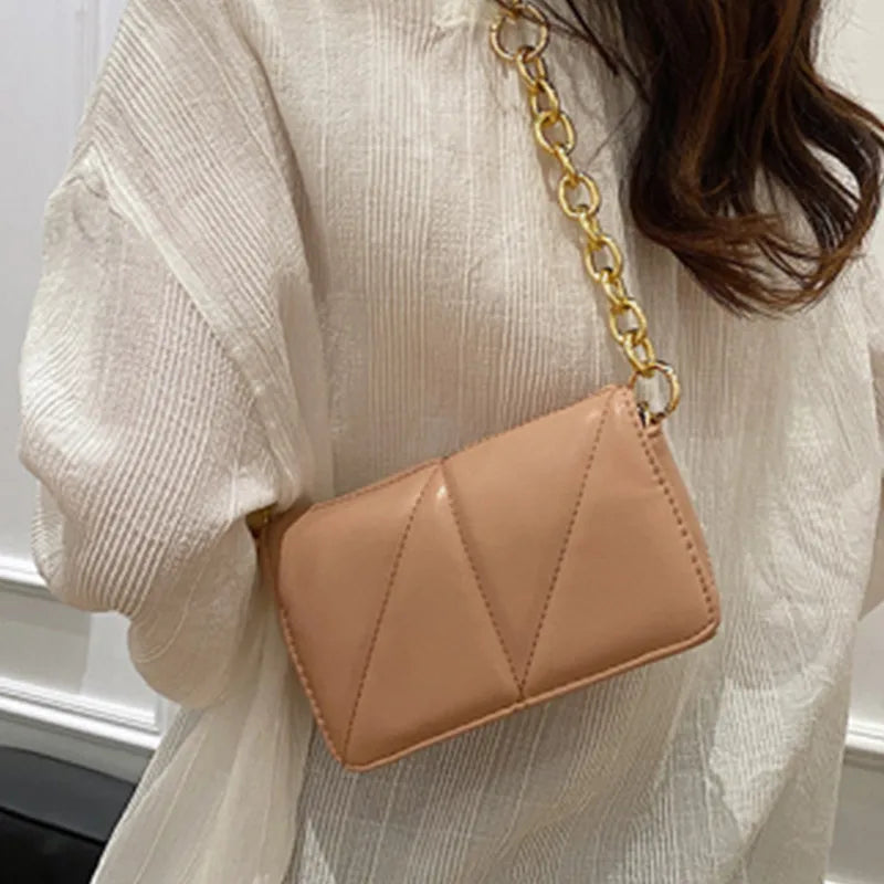 Lady Metal Chain Shoulder Bag Solid Women Handbag All Match Casual