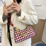 Vintage Houndstooth Chain Hobo Tote Bag