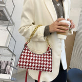 Vintage Houndstooth Chain Hobo Tote Bag