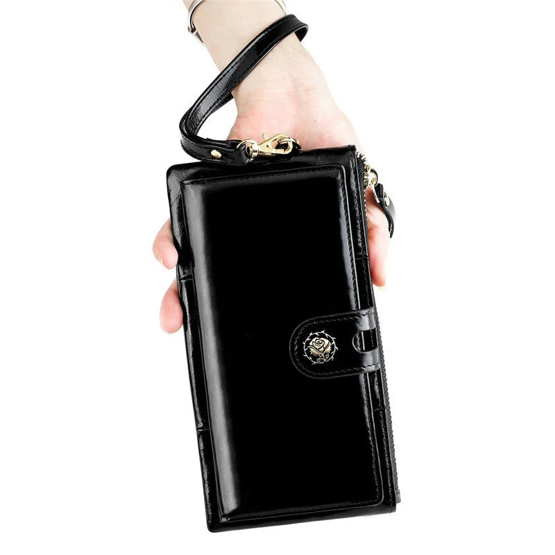 Oil Wax Women Clutch Wallet Leather Long Wallet Purse Coin Purse