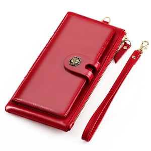 Oil Wax Women Clutch Wallet Leather Long Wallet Purse Coin Purse