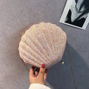 Sequin Lady Shell Chain Shoulder Bag Evening Purse Lipstick Bag