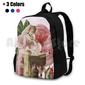 Pink Rose Vintage Lady Hiking Backpack Waterproof