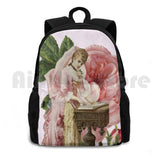 Pink Rose Vintage Lady Hiking Backpack Waterproof