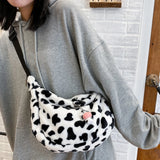 Women Cow Pattern Shoulder Bag Plush Crossbody Handbag