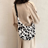 Women Cow Pattern Shoulder Bag Plush Crossbody Handbag