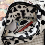 Women Cow Pattern Shoulder Bag Plush Crossbody Handbag