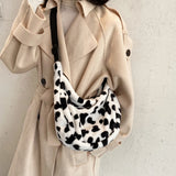 Women Cow Pattern Shoulder Bag Plush Crossbody Handbag
