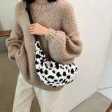 Women Cow Pattern Shoulder Bag Plush Crossbody Handbag