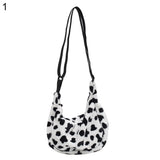 Women Cow Pattern Shoulder Bag Plush Crossbody Handbag