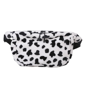 Women Cow Pattern Shoulder Bag Plush Crossbody Handbag