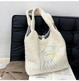 Lamb Fabric Women's Shoulder Bags Large Capacity Embroidery Handbag