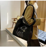 Lamb Fabric Women's Shoulder Bags Large Capacity Embroidery Handbag