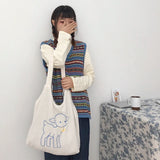 Embroidered Lamb Fabric Shoulder Bag Large Capacity