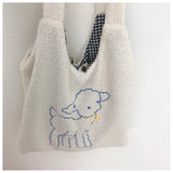 Embroidered Lamb Fabric Shoulder Bag Large Capacity