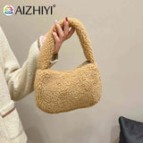 Soft Winter Lamb Wool Ladies Handbag Small Tote Casual Zipper Solid