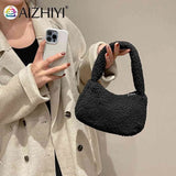 Soft Winter Lamb Wool Ladies Handbag Small Tote Casual Zipper Solid