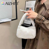 Soft Winter Lamb Wool Ladies Handbag Small Tote Casual Zipper Solid