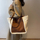 Lamb Wool Plush Tote Bag Faux Fur Suede Shoulder Contrast Shopping