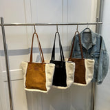 Lamb Wool Plush Tote Bag Faux Fur Suede Shoulder Contrast Shopping