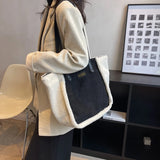 Lamb Wool Plush Tote Bag Faux Fur Suede Shoulder Contrast Shopping