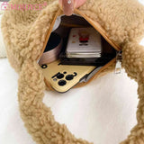 Lamb Wool Shoulder Bag Soft Winter Women Hand Bags Casual Warm Solid