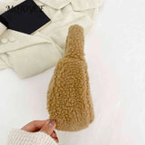 Lamb Wool Underarm Bags Soft Winter Women Hand Bags Casual Warm Zipper Solid