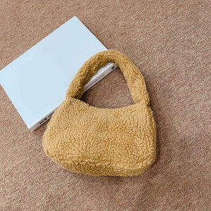 Lamb Wool Underarm Bags Soft Winter Women Hand Bags Casual Warm Zipper Solid