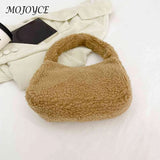 Lamb Wool Underarm Bags Soft Winter Women Hand Bags Casual Warm Zipper Solid