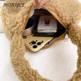 Lamb Wool Underarm Bags Soft Winter Women Hand Bags Casual Warm Zipper Solid