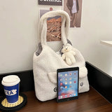 Lambswool Handbags Shoulder Bag Cartoon Embroidery Tote for Women