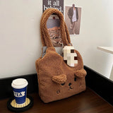 Lambswool Handbags Shoulder Bag Cartoon Embroidery Tote for Women