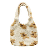 Lambswool Shoulder Bag for Women Plush Tote Cartoon Shopper Bag