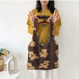 Lambswool Shoulder Bag for Women Plush Tote Cartoon Shopper Bag