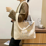 Lambswool Shoulder Bag Large Capacity Embroidery Handbag Shopper Bags