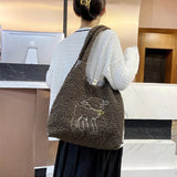 Lambswool Shoulder Bag Large Capacity Embroidery Handbag Shopper Bags