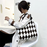 Lambswool Shoulder Bag Winter Diamond Lattice Soft Plush Tote