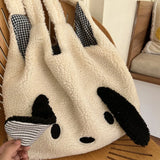 Plush Lambwool Shoulder Bag with Puppy Ears - Large Capacity Tote Messenger Bag