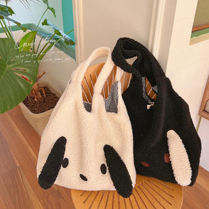 Plush Lambwool Shoulder Bag with Puppy Ears - Large Capacity Tote Messenger Bag
