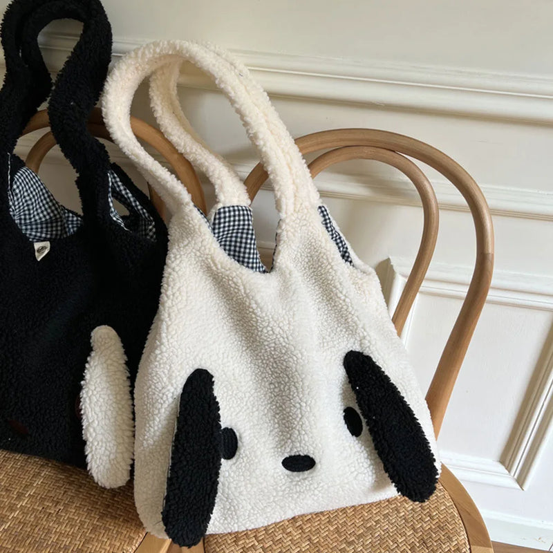 Plush Lambwool Shoulder Bag with Puppy Ears - Large Capacity Tote Messenger Bag