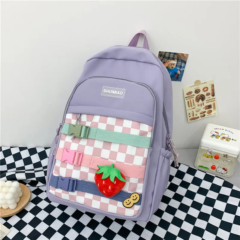 Plaid Nylon High School Backpack Lightweight Bag
