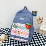 Plaid Nylon High School Backpack Lightweight Bag