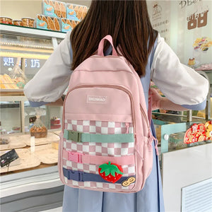 Plaid Nylon High School Backpack Lightweight Bag
